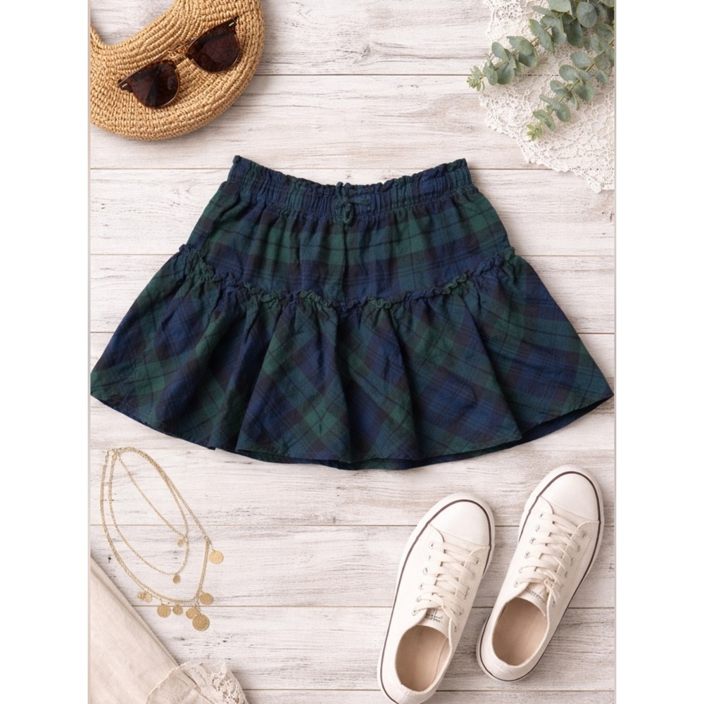 Free Assembly Girls XL 14/16‎ Green Navy Plaid Flannel Tiered Mini Skirt